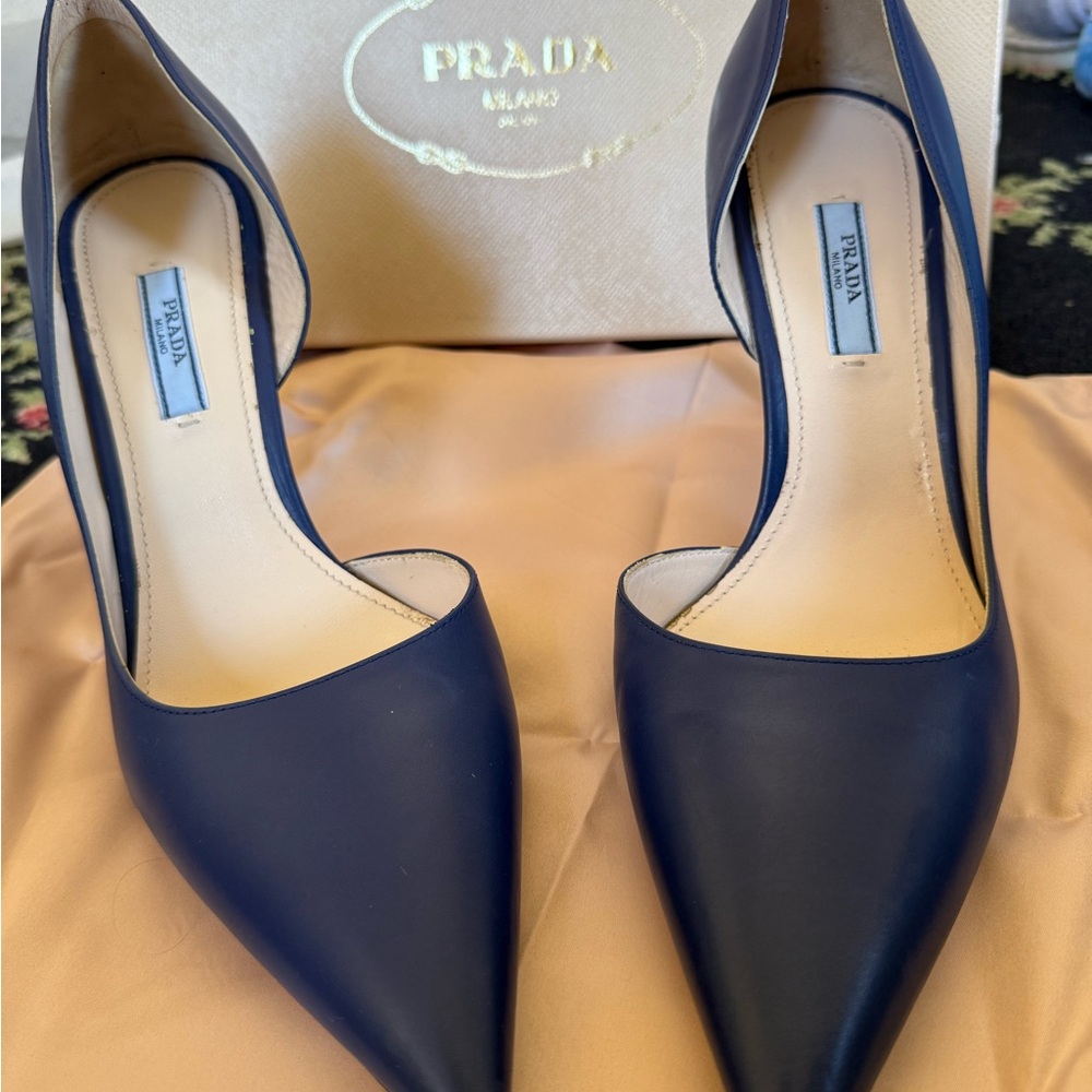 Prada Women's Navy Blue Leather Heels